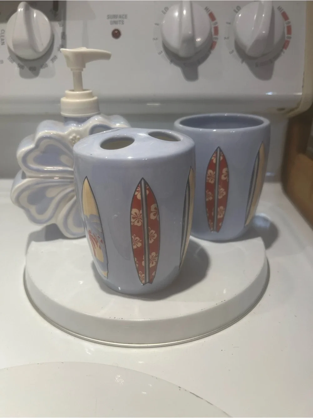 3pc Bathroom Set Surf Boards Beach House Hawaiian Hibiscus
